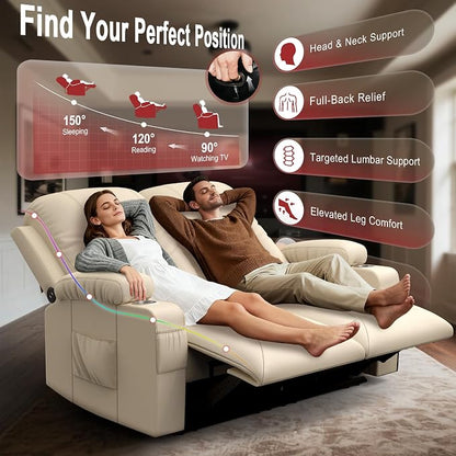 RV Loveseat Recliner Sofa, Reclining Loveseat Wall Hugger Recliners with USB Ports, Cup Holders, Insert Pockets, RV Recliners for Travel Trailers & Living Room, RV Furniture | RV Couch | Beige