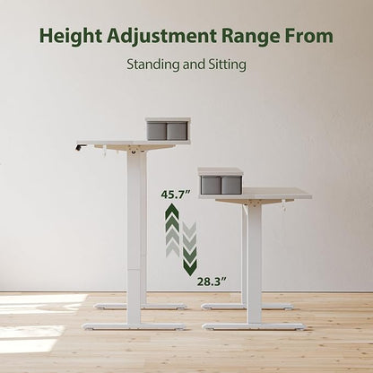 Agilestic 63 x 24 Inches Electric Standing Desk with 2 Storage Drawers, Stand Up Desk Adjustable Height, Sit and Stand Computer Table with Splice Board, White