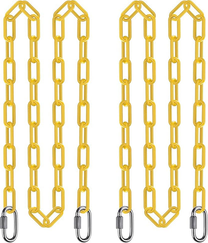 SELEWARE 2 Pack 100 Inch Hanging Swing Chain with 4 Carabiners, 1000LB Capacity Plastic Coated Hanging Chains, Hammock Hardware Kit for Swing, Hanging Chair, Punching Bags, Indoor Outdoor Gym (Yellow)