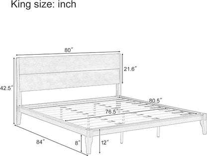 Merax King Size Bamboo Platform Bed, Mid-Century Modern Bed Frame with Tall Headboard, Solid Sustainable Bedframe King-Size, Wood Slat Support, No Box Spring Needed, Easy Assembly, Natural