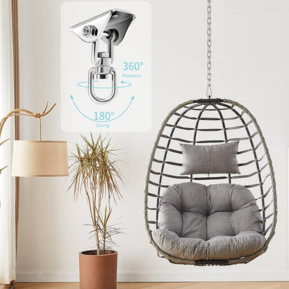 Hammock Hanging Kit with Swing Chain, Morzejar Stainless Steel 1000lb Heavy Duty Capacity Hammock Hooks, Morzejar 360° Swivel Hanging Kit for Trapeze, Yoga, Boxing Bag, Hammock Chair, Porch, Gym