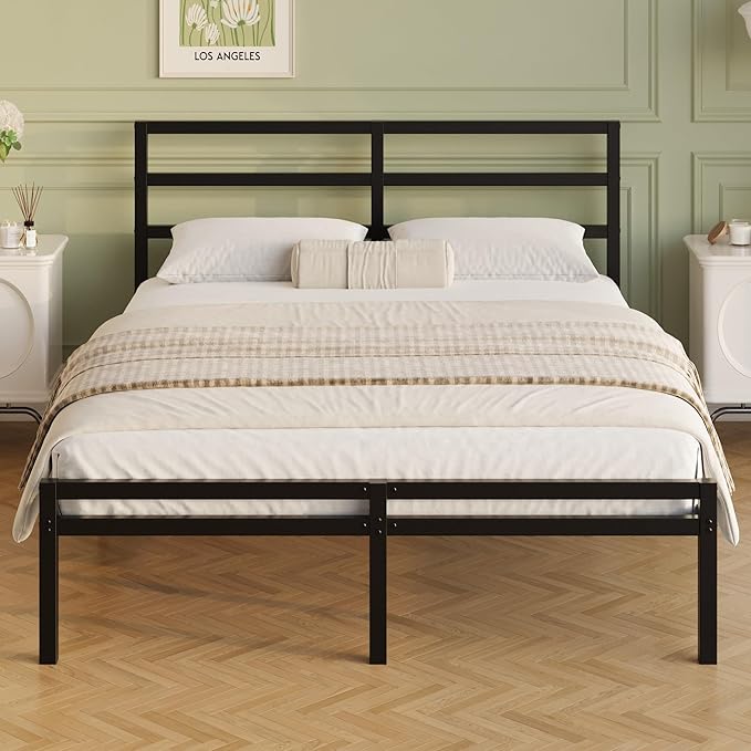 Lutown-Teen 12 Inch King Size Bed Frame with Headboard and Footboard | Classic Style Metal Platform Bed Frame, Under Bed Storage, No Box Spring Needed, Easy Assembly, Noise Free, Black