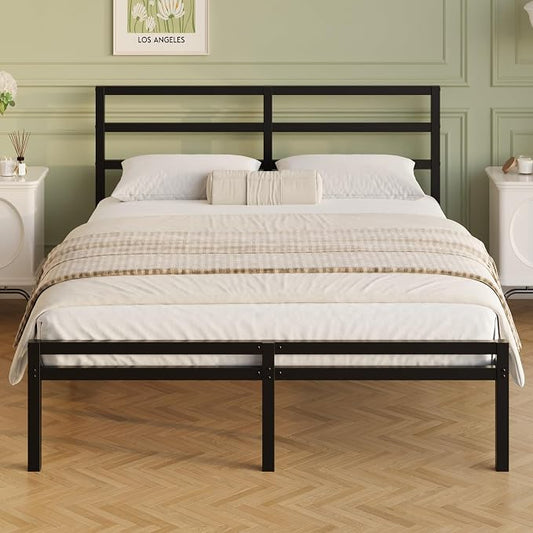 Lutown-Teen 12 Inch Full Size Bed Frame with Headboard and Footboard | Classic Style Metal Platform Bed Frame, Under Bed Storage, No Box Spring Needed, Easy Assembly, Noise Free, Black