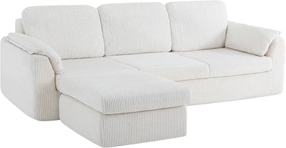Sectional Couches for Living Room Cloud Couch with Ottoman, Upholstered Boneless Couches Modern Modular L Shaped Couch 3 Seater Sofa, No Assembly Required, Washable Covers, White