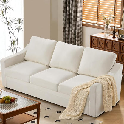 83” Chenille 3 Seats Sofa w/Comfortable Back Cushions, Beige | Modern Couch w/Deep Seat Space, Upholstered 3 Seater Sofa w/High Resiliency Foam for Living Room