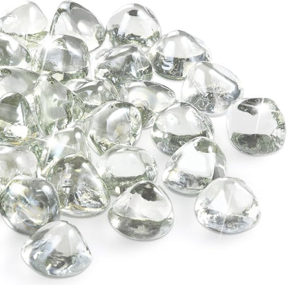 20 Pounds Fire Pit Glass Rocks, Clear Fire Glass Beads for Propane Firepit, Fireplace and Outdoor Decoration, 1 Inch, Diamond - Shaped