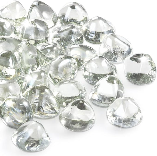 20 Pounds Fire Pit Glass Rocks, Clear Fire Glass Beads for Propane Firepit, Fireplace and Outdoor Decoration, 1 Inch, Diamond - Shaped