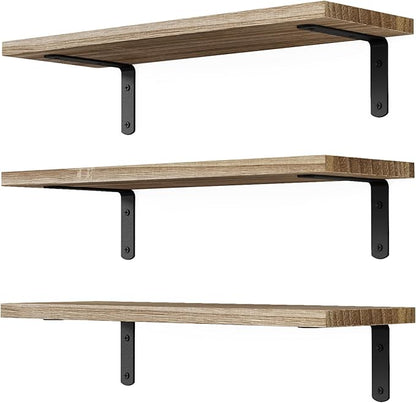 DOLLFIO Floating Shelves, 3 Sets Wall Shelves, Wooden Floating Shelves for Wall Décor, Wall Mounted Floating Bathroom Shelf for Storage, Floating Book Shelf for Bedroom, Living Room – Rustic Brown