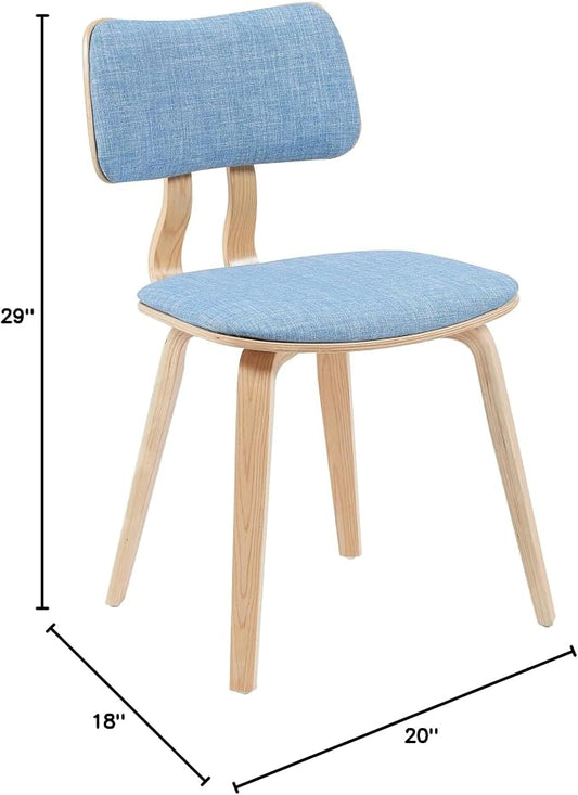 Armen Living Jaguar Mid-Century Dining Chair with Light Blue Fabric Upholstered Seat and Patterned Oak Wood Finish