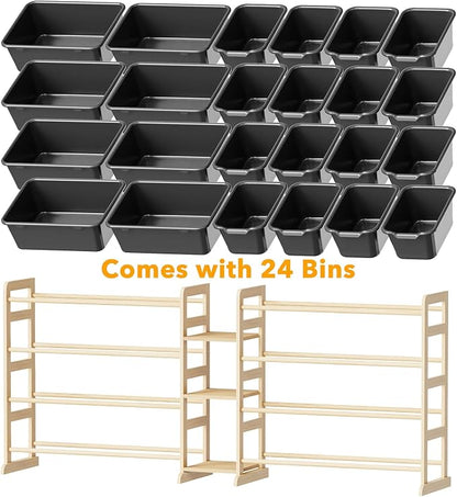 SpaceAid Large Toy Storage Organizer with 24 Bins and 3 Shelves, Toy Organizers Storage Bookshelf, Kids Bin Shelf Box Bookcase for Bedroom Playroom Organization Room Decor, True Black