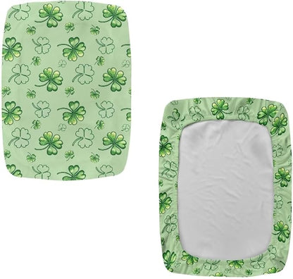 Footstool Cover Rectangle Lucky Green Leaf Vanity Stool Cover Rectangle 2 Pack Valentines Decorations Chair Covers for Dining Counter Height Bar and Holiday Party Decor