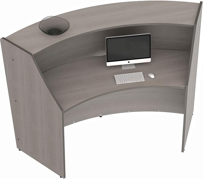 Linea Italia Curved Modern Office Desk Easy to Assembly Single Unit Reception Counter for Lobby, Salon, 70" x 27", Ash