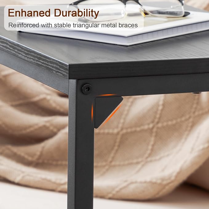 AMHANCIBLE C Shaped End Tables Set of 2, Couch Side Tables that Slide Under Sofa, Slim TV Trays for Living Room and Bedroom, Narrow Space Saving Laptop Workstation, Black, HET02BBK