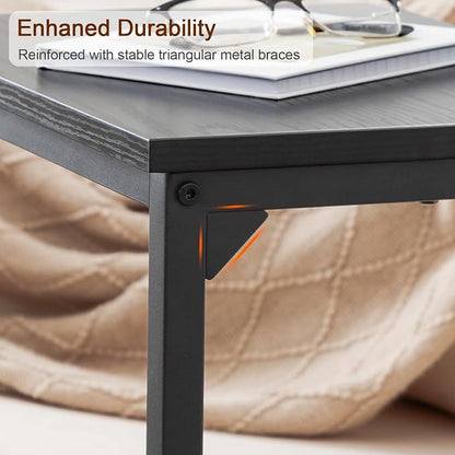 AMHANCIBLE C Shaped End Tables Set of 2, Couch Side Tables that Slide Under Sofa, Slim TV Trays for Living Room and Bedroom, Narrow Space Saving Laptop Workstation, Black, HET02BBK