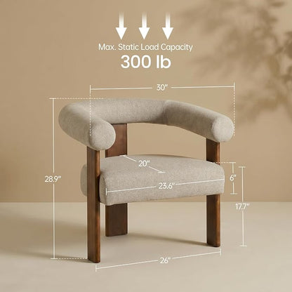 VKNOW Accent Chair, Vanity Chair with Armrests and Walnut Legs, Brown | Mohair-type Fabric, Barrel Back, Armrests, For Adults and Family, Living Room, Bedroom, Vanity, No Wobble, Easy Assembly