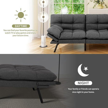 Vipbear 71" Futon Sofa Bed - Convertible Sofa Beds/Adjustable Backrest & Armrest, Comfy Loveseat Sleeper for Small Spaces, Apartments & Offices,Linen Fabric Grey Futons