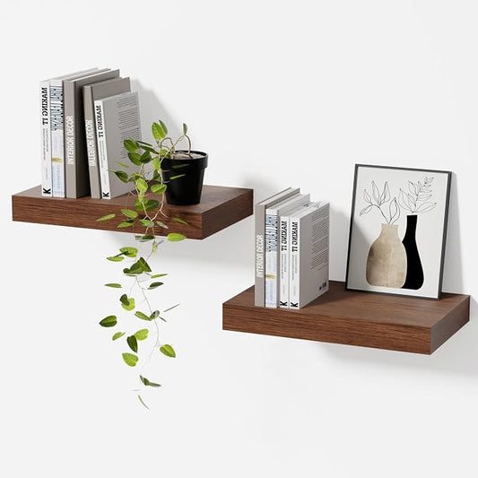 Walnut Floating Shelves for Wall Set of 2,11.8 Inch Wooden Wall Shelves for Bedroom,Bathroom,Kitchen