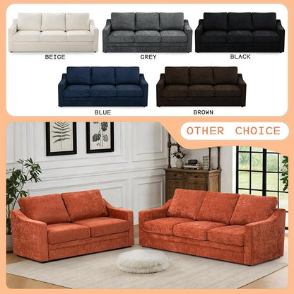 83” Chenille 3 Seats Sofa w/Comfortable Back Cushions, Orange | Modern Couch w/Deep Seat Space, Upholstered 6 Seater Sofa w/High Resiliency Foam for Living Room