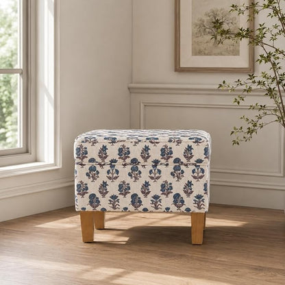 HomePop 22" Medium Tufted Storage Ottoman - Blue Floral Pattern