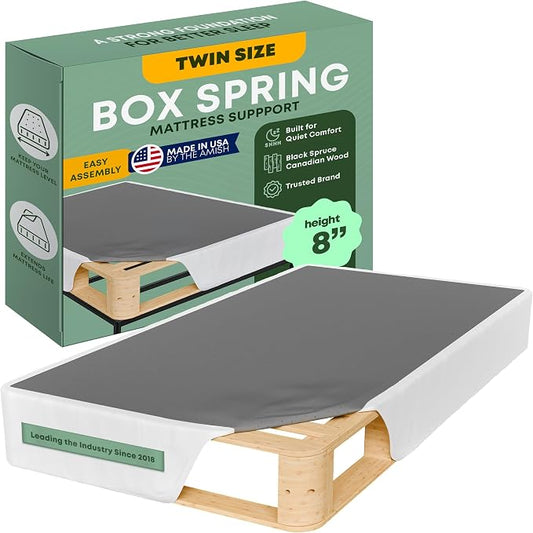 Greaton, Unassembled Twin Bed – 8-Inch Wood Box Spring Only – Amish Made in USA – Quiet Noise-Free Replacement Mattress Packed Flat, Easy Assembly (White), 8" Foundation