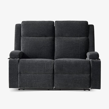 55" RV Loveseat Recliner – Space-Saving Double Reclining RV Sofa, Compact Theater Seating with Cup Holders & Storage Pocket, Black Chenille Couch for Camper, Motorhome & Home Theater