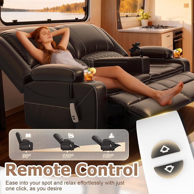 Upgraded Power Loveseat Reclining Couch, Reclining Loveseat Sofa RV Couch with Removable Armrest and Remote Control, Velvet Wall Hugger Home Theater Seating with 2-Tier Cushions, Storage (PU,Brown)