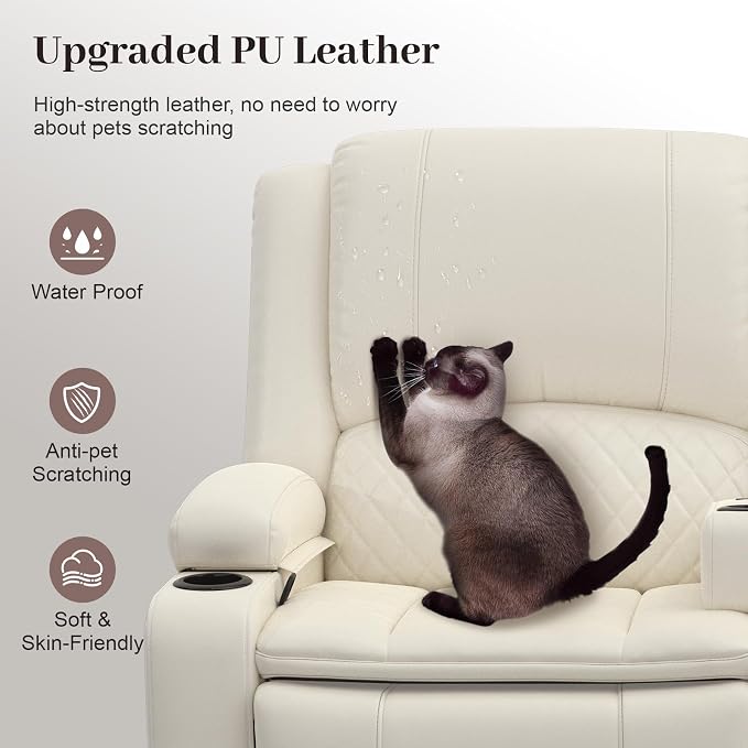 Yolsali Loveseat Recliner Sofa, Manual Reclining Loveseat with Removable Armrest, PU Leather Double Recliner for RV with 2-Tier Cushions, USB Charging Ports, Cup Holders - Ivory White