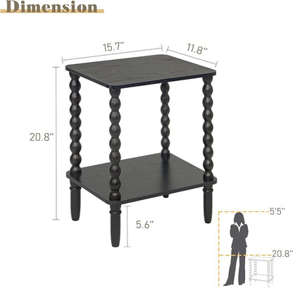 Fultyle Black Side Table, Small End Table with 2-Tier Shelf, Vintage Night Stand with Storage for Bedroom Living Room, Small Spaces (Black)
