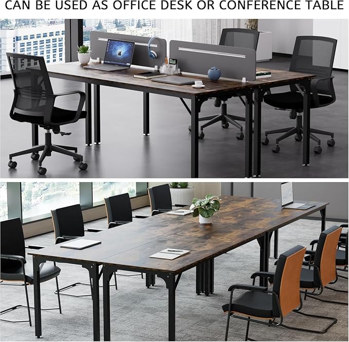 78.7 Inches Extra Long Desk,6.5ft Office Table with Flexible Configuration,Large Computer Table with Adjustable Footpads,Stable Structure,Office Desk for 2 Person (Brown)