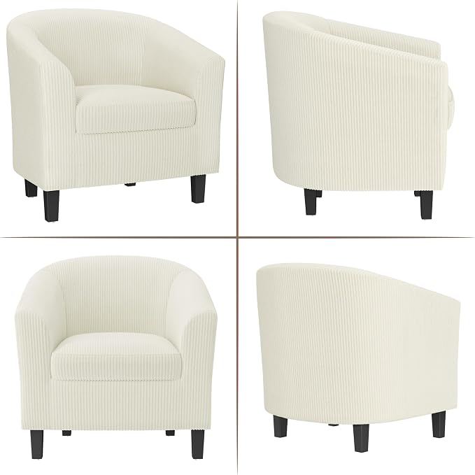 Topeakmart Corduroy Club Chair, Modern Accent Barrel Chair with Sturdy Wood Legs for Living Room Bedroom Reception Room, Set of 2, Beige