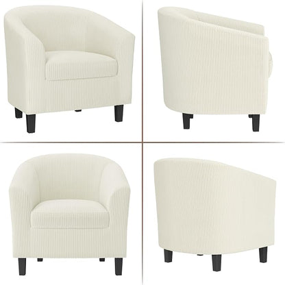 Topeakmart Corduroy Club Chair, Modern Accent Barrel Chair with Sturdy Wood Legs for Living Room Bedroom Reception Room, Set of 2, Beige