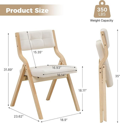 Folding Dining Chairs with Cushion Set of 2,Padded Foldable Dining Chairs,Portable Wooden Folding Chairs with Seat for Dining Rooms Kitchen Wedding Party Indoor Velvet Beige