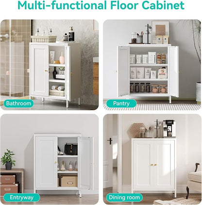 Small Metal Storage Cabinet,23.6 Inch Wide 11.8 Inch Deep,Bathroom Cabinet with Adjustable Shelves,3-Tier 31.5" Tall Shaker Cabinet for Kitchen Entryway Living Room,White