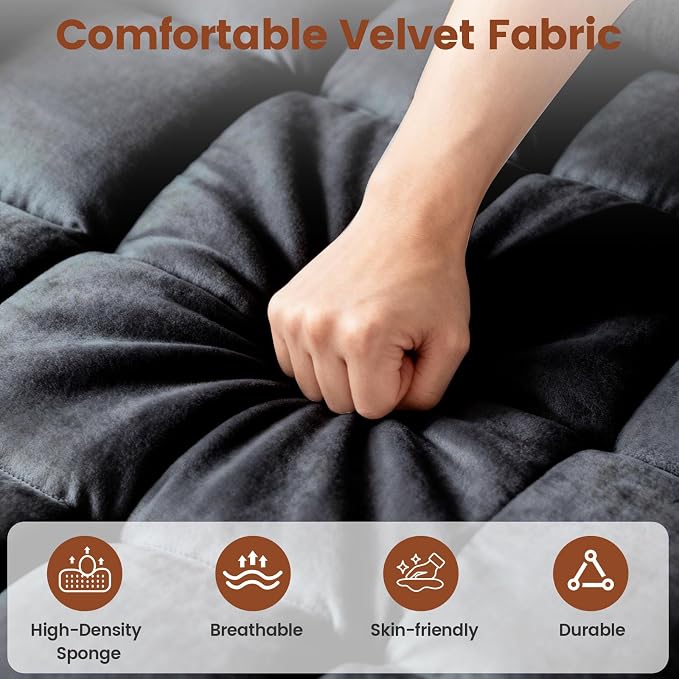 4 in 1 Sleeper Chair, Velvet Pull Out Chair Sleeper with Bracket and Cup Holder, Chairs Bed Sleepers with USB Port for Adults, Sofa Bed Chairs for Small Spaces, Living Room, Black