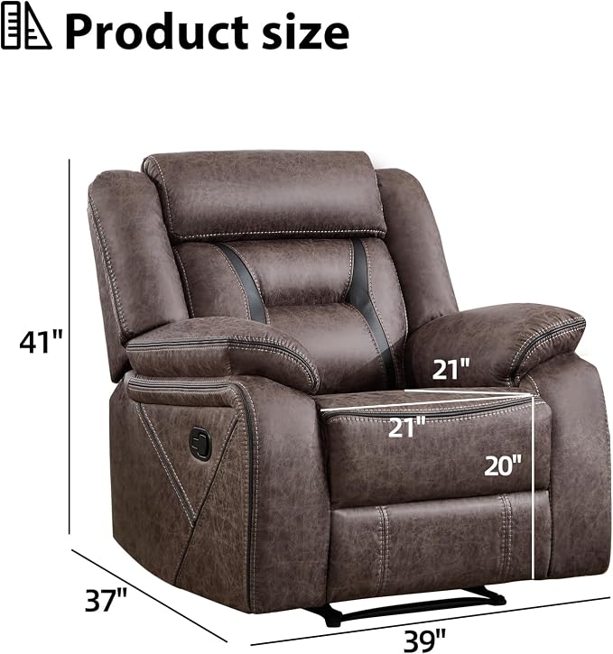 EBELLO Faux Leather Manual Recliner Chair, Modern Design Single Reclining Sofa Chair with Comfortable Armrest and Backrest, Furniture for Living Room, Bedroom, Grey