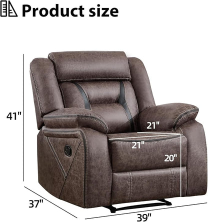EBELLO Faux Leather Manual Recliner Chair, Modern Design Single Reclining Sofa Chair with Comfortable Armrest and Backrest, Furniture for Living Room, Bedroom, Grey