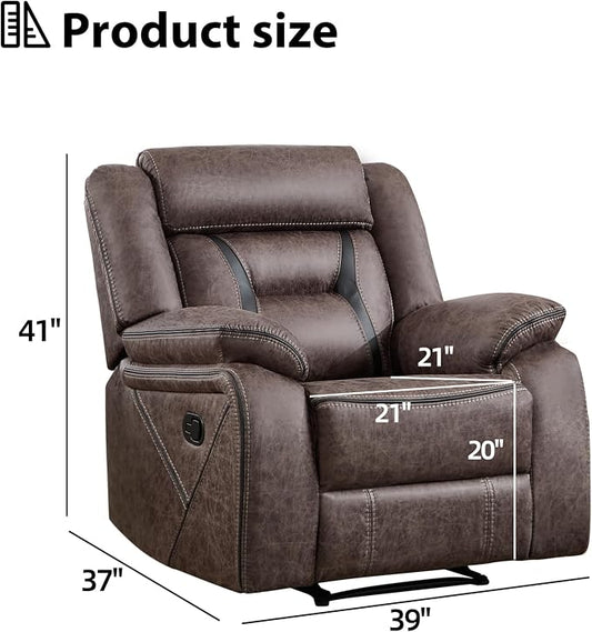 EBELLO Faux Leather Manual Recliner Chair, Modern Design Single Reclining Sofa Chair with Comfortable Armrest and Backrest, Furniture for Living Room, Bedroom, Grey