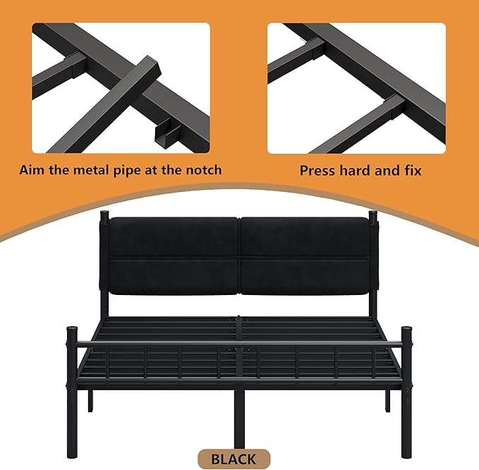 Metal Bed Frame,14Inch Full Bed Frame with Headboard,Heavy Duty Sturdy Mattress Foundation,Easy Assembly,No Box Spring Needed,Black Full Size