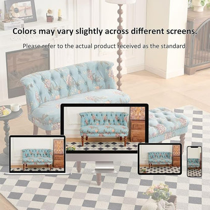 47" Upholstered Entryway Bench with Back, Tufted Entry Bench with Wood Leg | Mid-Century Modern Small Bench Floral Print Loveseat Seating Benches Sofa for Balcony, Living Room, Bedroom (47" /w back)