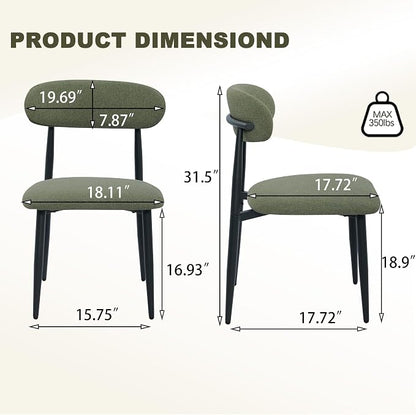 FREKEN Modern Upholstered Dining Chairs Set of 2, Mid-Century Metal Frame Linen Fabric Side Chair for Kitchen Dining Room, 350lbs Capacity, Green