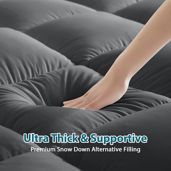 CYMULA California King Mattress Topper, Extra Thick 3D Snow Down Alternative Filling, Breathable Grey Fabric, 8-21 Inches Deep Pocket, Machine Washable