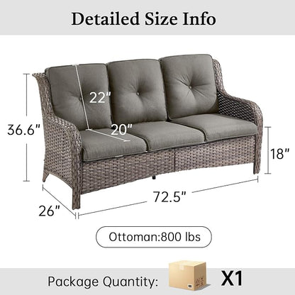 Outdoor Couch All Weather PE Wicker Patio Sofa Outdoor Sofa Deep Seating for Porch Deck Backyard-Brown/Grey