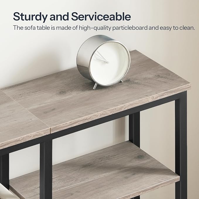 HOOBRO Narrow Console Table, Sofa Table, 4-Tier Industrial Entryway Table with Metal Mesh Shelf, Hallway Table with Adjustable Feet, for Entryway, Living Room, Hallway, Greige and Black BG79XG01