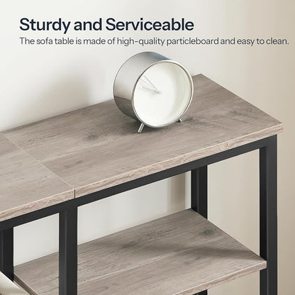 HOOBRO Narrow Console Table, Sofa Table, 4-Tier Industrial Entryway Table with Metal Mesh Shelf, Hallway Table with Adjustable Feet, for Entryway, Living Room, Hallway, Greige and Black BG79XG01
