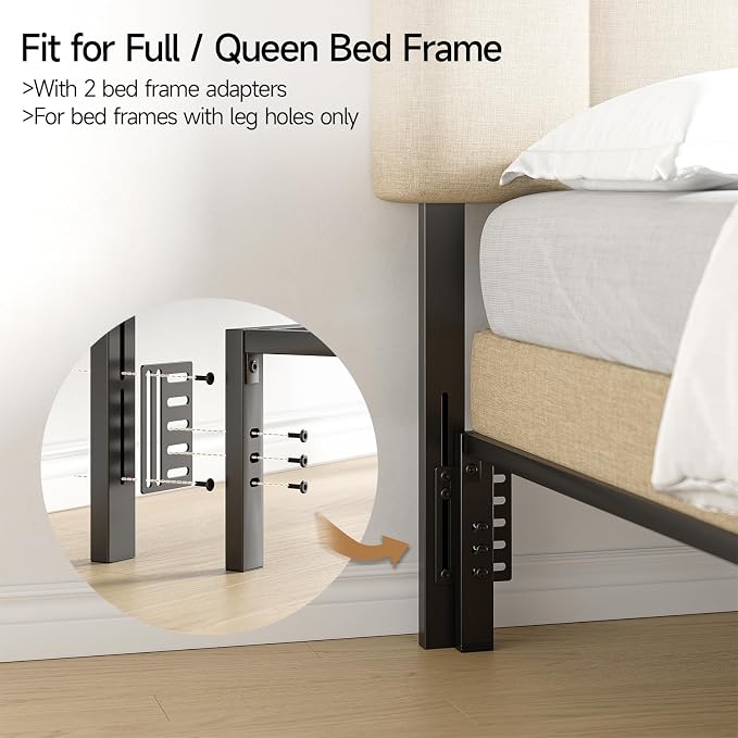 Queen Size Adjustable Headboard, Upholstered Headboard with Storage, APP Controlled LED Light, Padded Head Board Only, Sturdy Metal Foot Frame, Vertical Channel Design for Bedroom, Beige