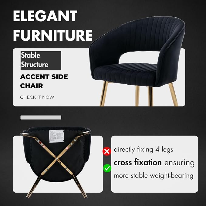 Hyfirm Black Velvet Dining Chairs Set of 6, Modern Side Chairs with Hollow Back and Gold Legs, Upholstered Accent Kitchen Chairs for Living Room/Reception/Restaurant