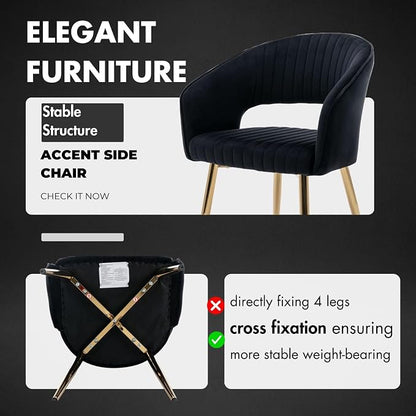 Hyfirm Black Velvet Dining Chairs Set of 6, Modern Side Chairs with Hollow Back and Gold Legs, Upholstered Accent Kitchen Chairs for Living Room/Reception/Restaurant