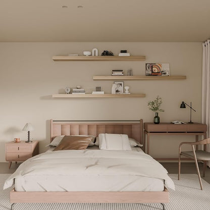 Floating Shelves for Wall, 60 Inch Extra Long Oak Floating Shelves, Set of 3, Hanging Invisible Brackets Floating Shelves for Living Room,Bedroom,and Kitchen (Light Brwon, 3T60IN)
