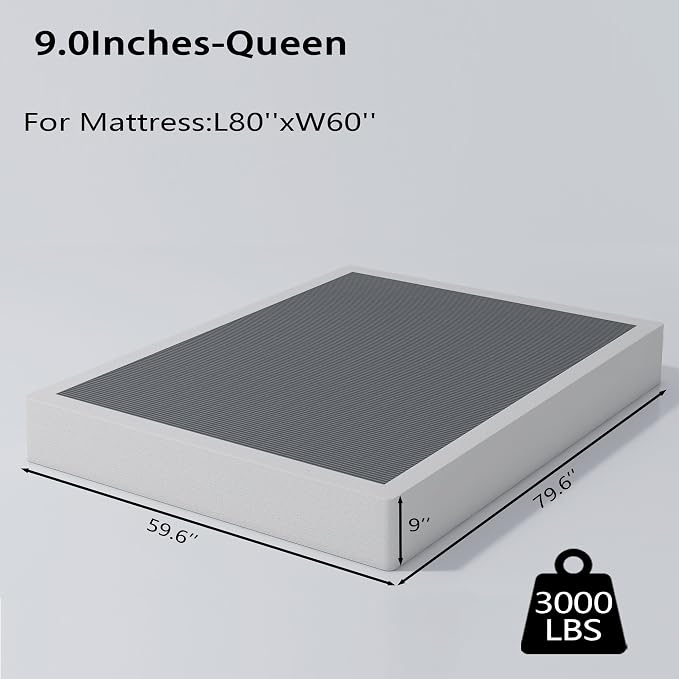 ALDRICH Queen Box Springs 9 Inch Heavy Duty Metal Box Spring Mattress Foundation 3000lbs Max Weight Capacity/Non-Slip/No Noise/Easy Assembly/Easy Clean Cover