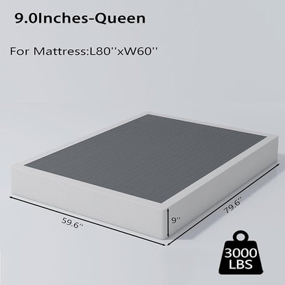 ALDRICH Queen Box Springs 9 Inch Heavy Duty Metal Box Spring Mattress Foundation 3000lbs Max Weight Capacity/Non-Slip/No Noise/Easy Assembly/Easy Clean Cover